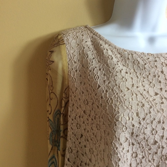 Sundance tan lace and silk long sleeve Boho blouse. Small. - Picture 3 of 8